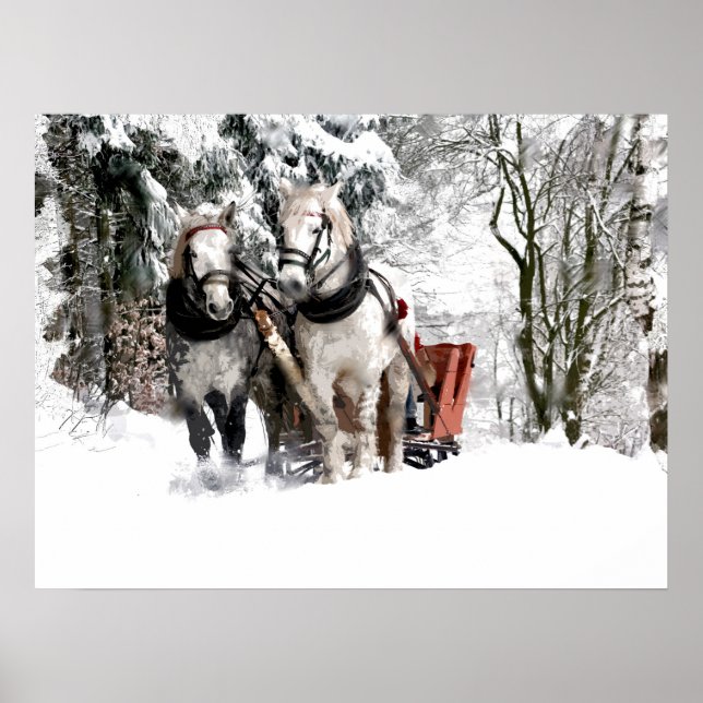 Affiche Équipe Cheval Marche À Cheval À Travers Snowy Wood (Devant)