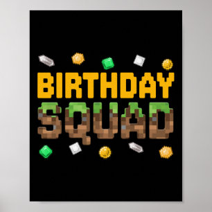 Affiche Équipe d'anniversaire drôle Pixel de jeu vidéo gar