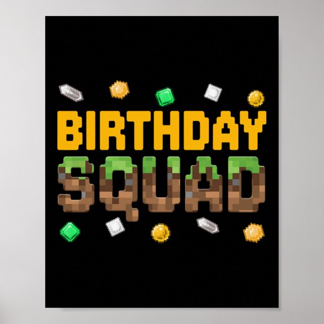 Affiche Équipe d'anniversaire drôle Pixel de jeu vidéo gar (Devant)