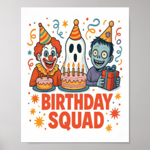 Affiche Équipe d'anniversaire Halloween Clown Fantôme Zomb