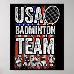 Affiche Équipe de badminton Usa Drapeau américain Badminto