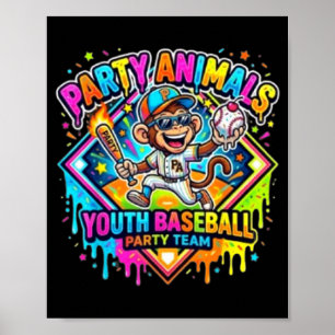 Affiche Équipe de baseball pour jeunes animaux de fête amu