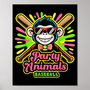 Affiche Équipe de baseball vintage drôle de singe banane b