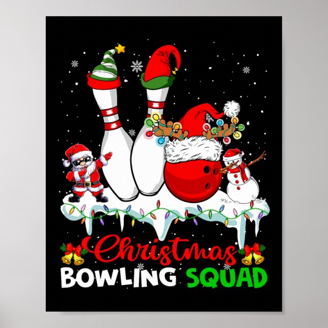 Affiche Équipe de bowling de Noël Dabbing Père Noël Elf Bo (Devant)