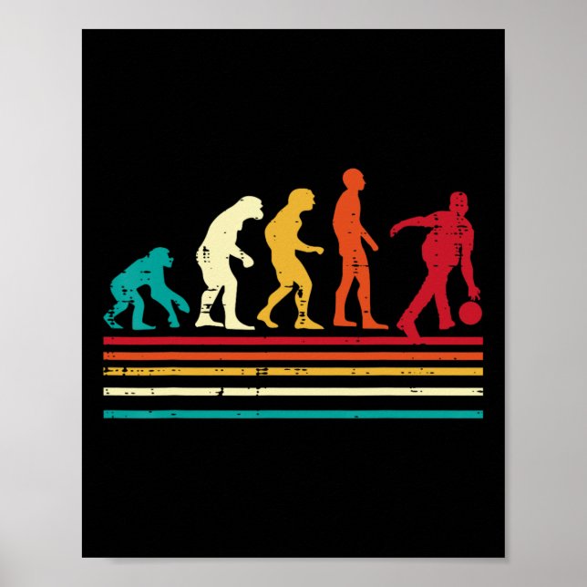 Affiche Équipe de bowling rétro Bowler Evolution Hommes Fe (Devant)