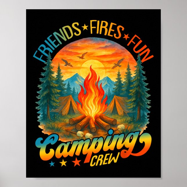 Affiche Équipe de camping amusant feux amis Camp d'été Feu (Devant)