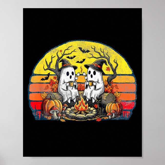 Affiche Équipe de camping effrayant joyeuse Halloween Feu  (Devant)