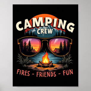 Affiche Équipe de camping enflamme des amis pour des vacan
