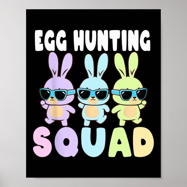 Affiche Équipe de chasse aux oeufs Amusant lapins de Pâque (Devant)