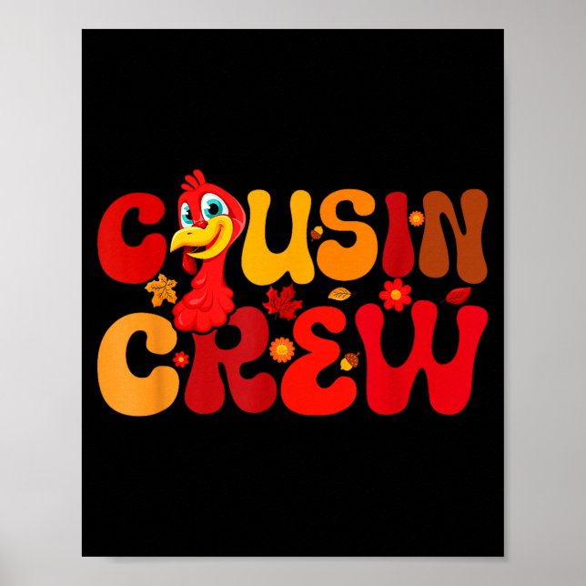 Affiche Équipe de cousins Thanksgiving dinde Mignonne Fami (Devant)