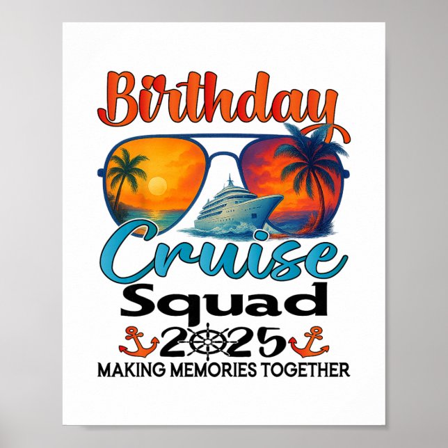 Affiche Équipe de croisière d'anniversaire 2025 Amis Famil (Devant)