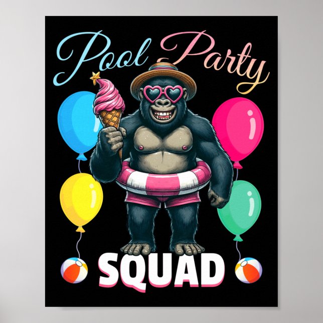Affiche Équipe de fête au bord de la piscine singe drôle v (Devant)