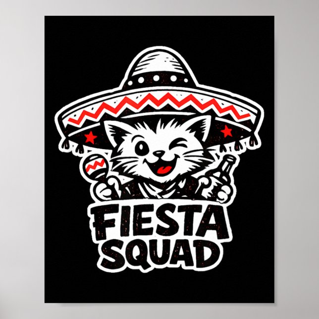 Affiche Équipe de fiesta, chat amusant, design cinq mai de (Devant)