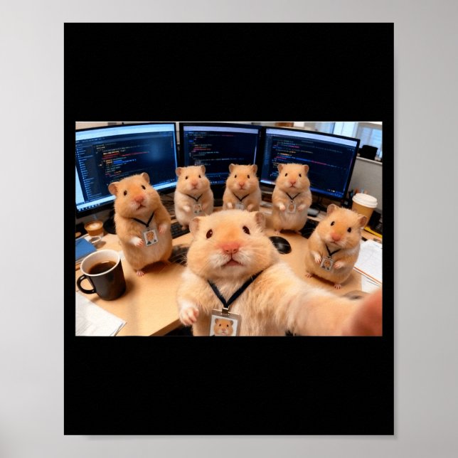 Affiche Équipe de hamster hacker selfie mème Cringe animal (Devant)