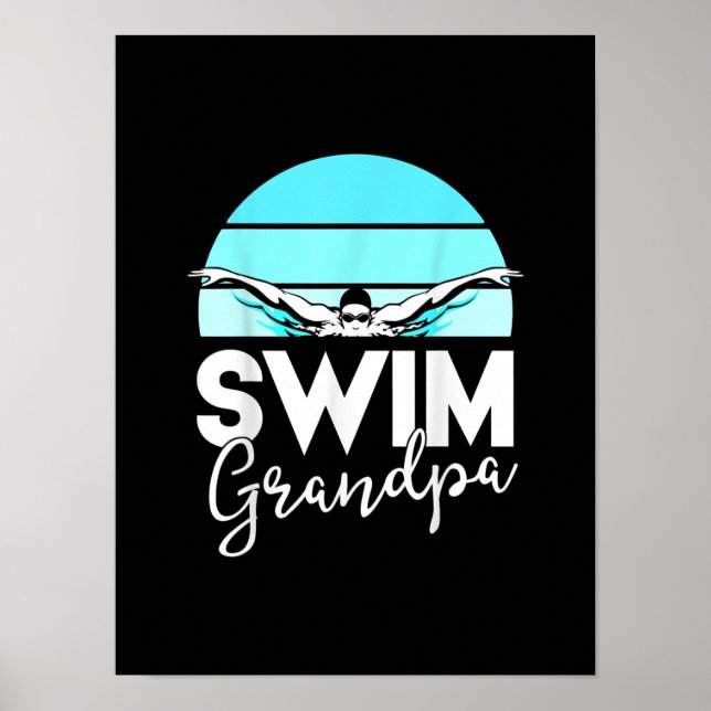 Affiche Équipe de natation Grand-père Papa nage Rencontrer (Devant)