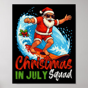 Affiche Équipe de Noël en Juillet Santa Claus Surfant l'Ét