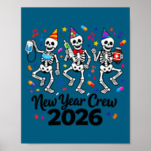 Affiche Équipe de Nouvel An squelette infirmière 2026 drôl