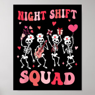 Affiche Équipe de nuit drôle d'infirmières squelette dansa