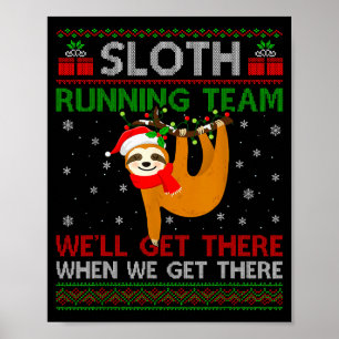 Affiche Équipe de paresseux drôle courant Lumières de Noël