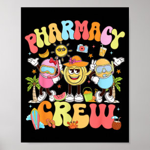 Affiche Équipe de pharmacie rétro en vacances d'été Techni