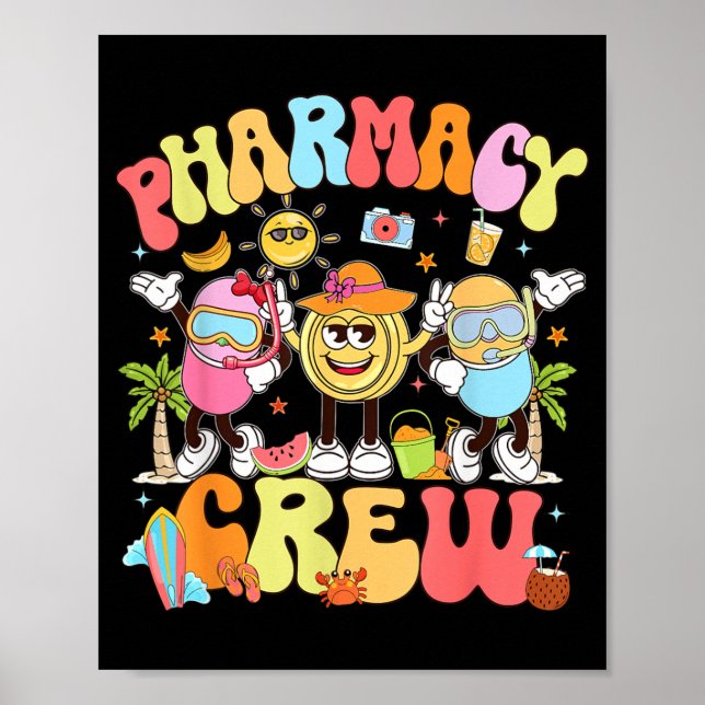 Affiche Équipe de pharmacie rétro en vacances d'été Techni (Devant)