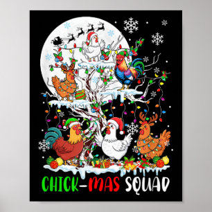 Affiche Équipe De Poulets Xmas Groupe Père Noël Elf Poulet