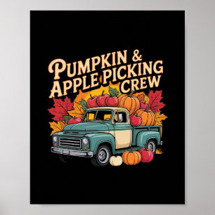 Affiche Équipe de ramassage de citrouilles et de pommes, m