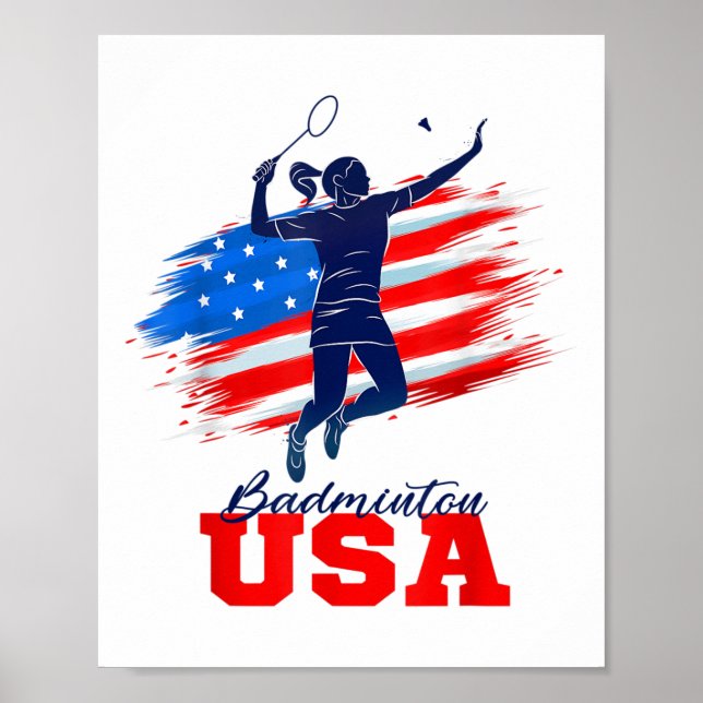 Affiche Équipe de soutien Badminton Usa American Flag Spor (Devant)
