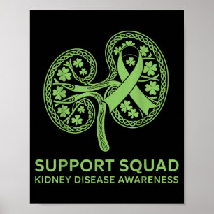 Affiche Équipe de soutien Ruban vert Maladie rénale