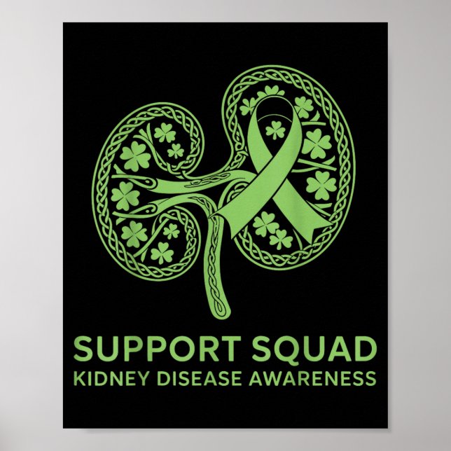 Affiche Équipe de soutien Ruban vert Maladie rénale (Devant)