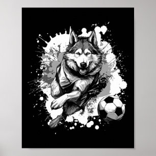 Affiche Équipe de sport de chien husky jouant au football 
