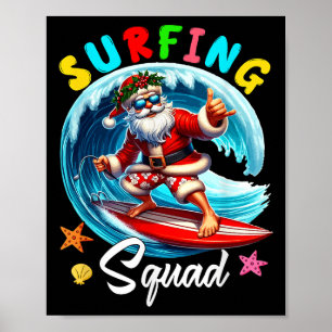 Affiche Équipe De Surf Noël En Juillet Père Noël Hawaiian