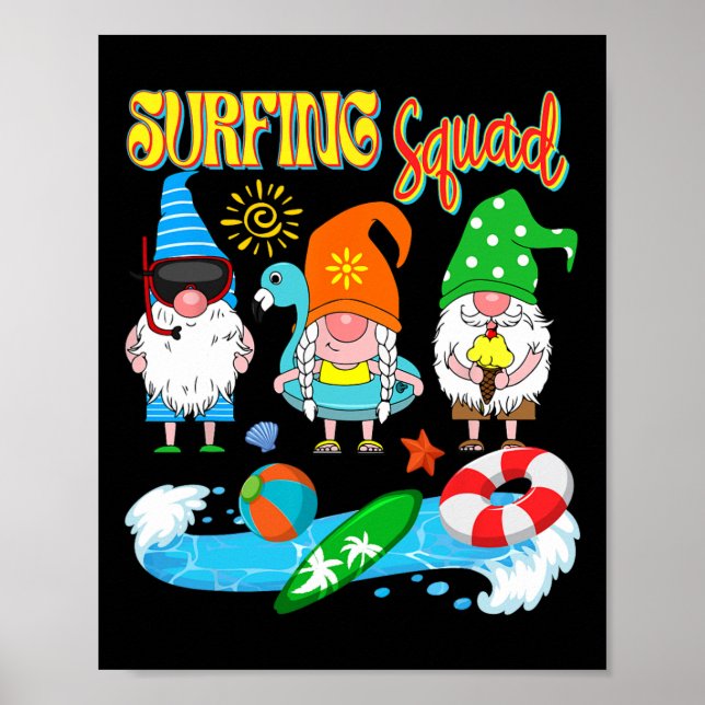 Affiche Équipe de surf Trois Gnomes Surf Hawaïen Été (Devant)