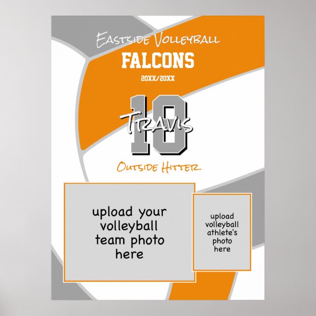 Affiche équipe de volley-ball gris orange couleurs commémo (Devant)