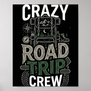 Affiche Équipe de voyage folle en road trip aventure
