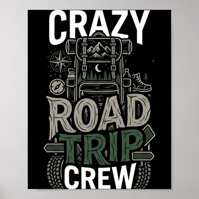 Affiche Équipe de voyage folle en road trip aventure (Devant)