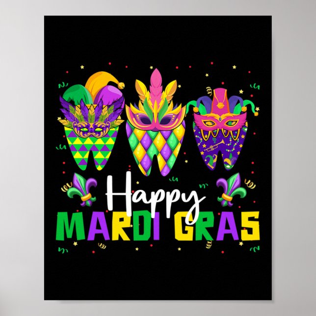 Affiche Équipe dentaire joyeuse Mardi Gras Dentiste Carniv (Devant)