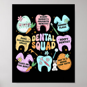 Affiche Équipe Dentaire Rétro Drôle Lapin Dent Jour De Pâq