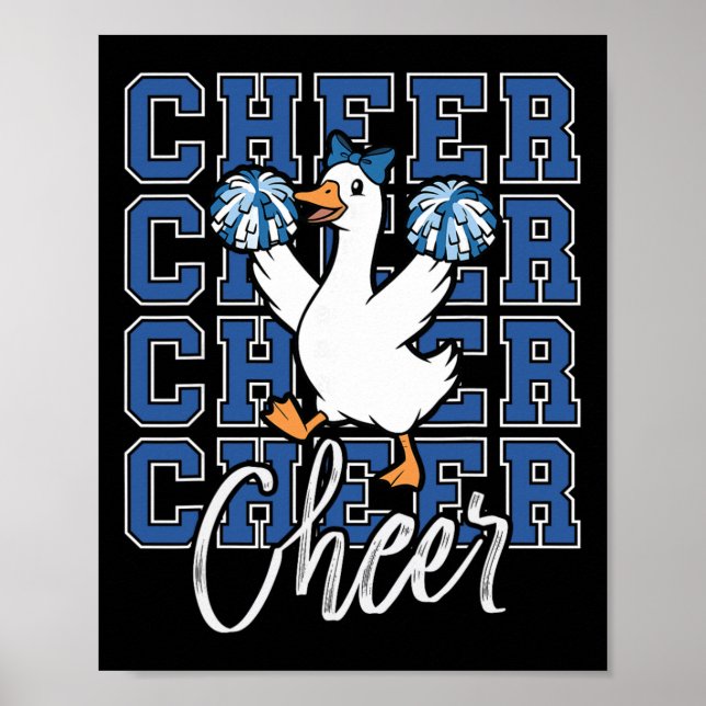 Affiche Équipe d'oie de cheer drôle bleu coquette bow spor (Devant)