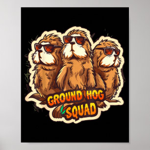 Affiche Équipe du jour de la marmotte drôle printemps févr