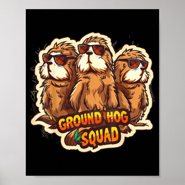 Affiche Équipe du jour de la marmotte drôle printemps févr (Devant)