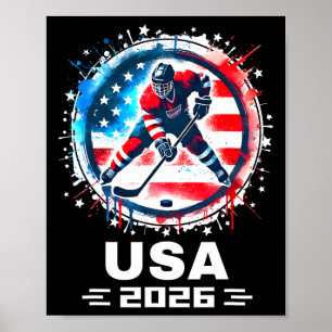 Affiche Équipe États-Unis 2026 Hockey Drapeau Américain Fe