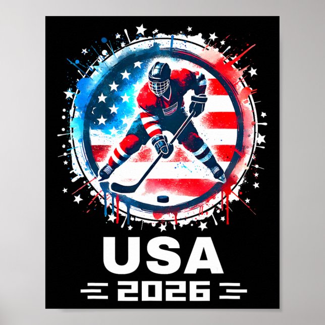 Affiche Équipe États-Unis 2026 Hockey Drapeau Américain Fe (Devant)