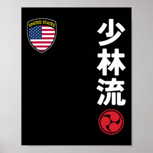 Affiche Équipe Karate Shorin Ryu Usa Drapeau Martial Japon