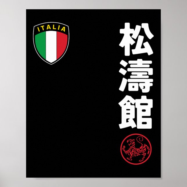 Affiche Équipe Karaté Shotokan Italie Drapeau Kanji Mar ja (Devant)
