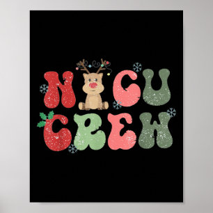 Affiche Équipe Rétro Nicu Lumières de Noël Renne Néonatal