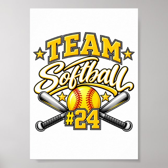 Affiche Équipe Softball #24 Conception Sportive (Devant)