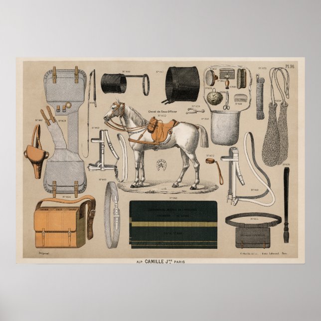 Affiche équipement vintage d'équitation (1890) (Devant)