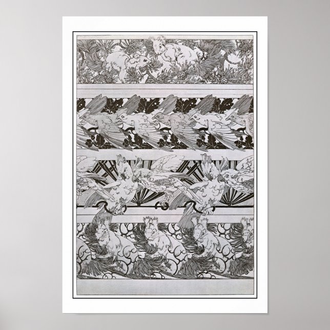 Affiche Equipes & Oiseaux de style Art Nouveau, Mucha (Devant)