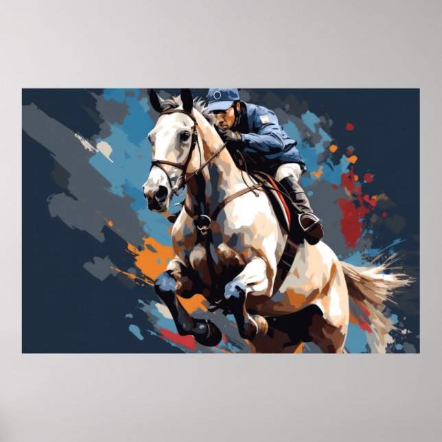 Affiche Équitation Action Sport Peinture Art Abstrait (Devant)